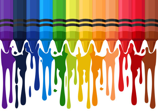 melted colorful wax crayons vector illustration