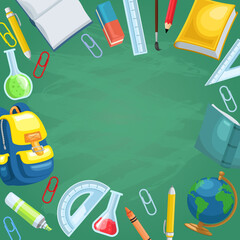 chalkboard background with Books and Stationery - Education Concept Back to School Theme