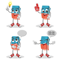 Cute Eraser with Facial Expressions – Fun Stationery Illustration Characters. Cute and Playful Stationery Design.