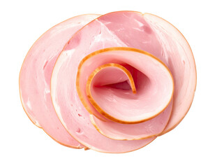 Overhead shot of thinly sliced ham arranged in a spiraling rose shape