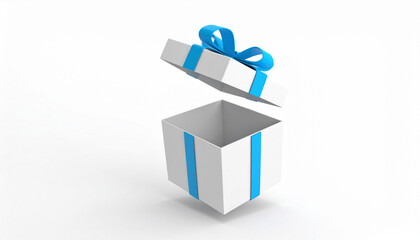 Fototapeta premium Gift Box with Blue Ribbon: An empty gift box adorned with a vibrant blue ribbon. The box is a symbol of anticipation and an opportunity for surprises.