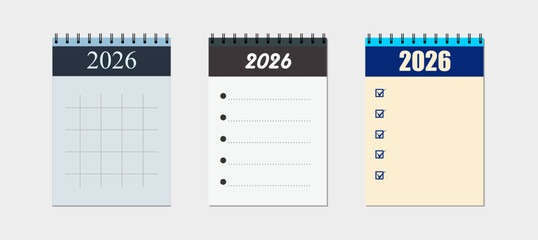2026 resolution calendar, 2026 now year goals with check mark.	
