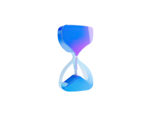 A 3D render of a blue and purple hourglass against a stark black background