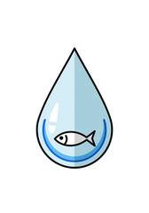 Fototapeta premium Clean Water Droplet With Fish Icon Vector Illustration