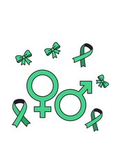 Gender Equality Symbols With Green Awareness Ribbons Flat Vector