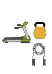 Fitness Gym Exercise Equipment Flat Outline Vector Set