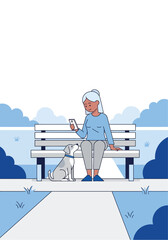 Minimal Flat Vector Woman Using Phone With Dog
