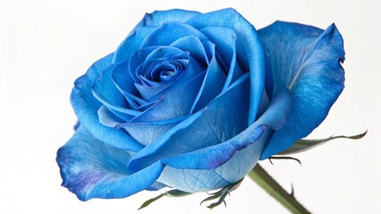 Beautiful single blue rose flower isolated on white background, a symbol of love and romance