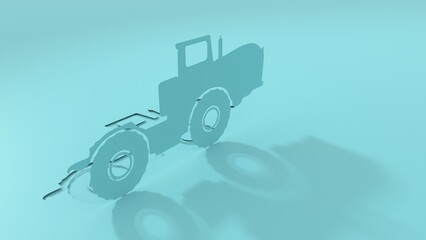 Agricultural machinery. Vehicle for field farm work. Industrial tractor transport icon. Paper cut style. 3D render