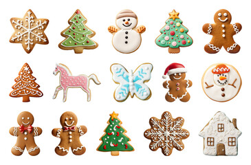 Naklejka na ściany i meble PNG Festive decorated holiday cookies, element set on transparent background Naklejka na ściany i meble PNG Festive decorated holiday cookies, element set on transparent background