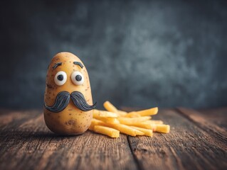 Potato with a whimsical face and french fries.