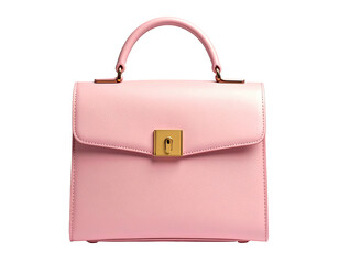 Elegant light-pink, rectangular, structured handbag with handle and gold hardware