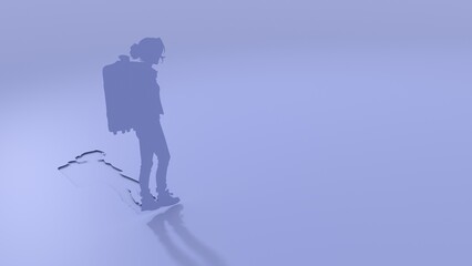 Tourist and traveler character. People travel, hiking, excursion trip. Woman with backpack. Paper cut style. 3D render.
