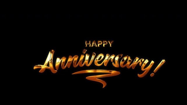 Happy Anniversary lettering text Animation on the transparent background. Handwritten text with modern brush lettering in luxury gold, red shiny, and alpha matte. Great for celebrations and events