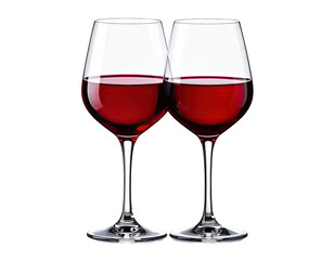Two elegant glasses, filled with rich red liquid, stand against a dark backdrop