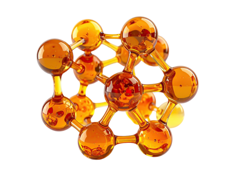A transparent golden molecular structure, against a black background, glowing
