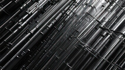 Abstract Industrial Metal Pipes and Cables Background Texture.