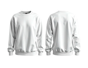 Two sides of a blank, white long-sleeved sweatshirt, front and back views
