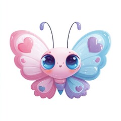 Obraz premium Cute cartoon butterfly with heart shaped wings isolated on white background