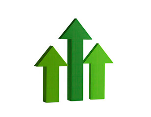 Three green upward arrows with slight 3D effect against a solid black background