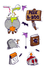 Hand-Drawn Halloween Icons Vector Set Colored