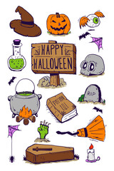 Hand-Drawn Halloween Icons Vector Illustration