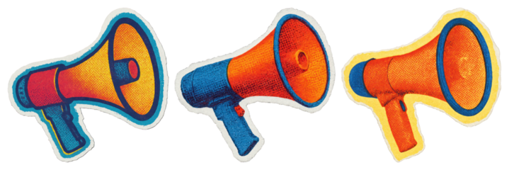 PNG Colorful retro megaphone illustration, element set on transparent background