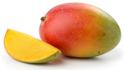 Red ripe mango fruit isolated on white background, a fresh and sweet tropical dessert