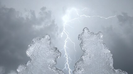 Electrified ice crystals frozen mid-fracture, capturing lightning formation in a slow-motion light explosion.
