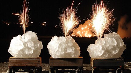 Electrified ice crystals frozen mid-fracture, capturing lightning formation in a slow-motion light explosion.
