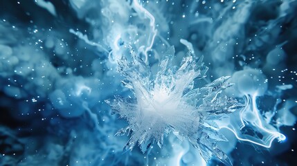 Electrified ice crystals frozen mid-fracture, capturing lightning formation in a slow-motion light explosion.
