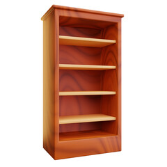 Wooden Bookcase with Four Empty Shelves on Transparent Background