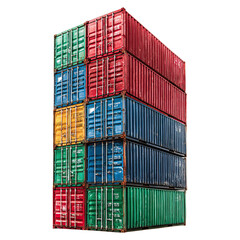 Stack of vibrant freight containers in port concept. Colorful shipping containers stacked neatly for transport.