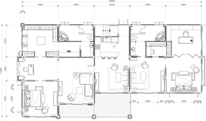 Drawing Furniture Layout Plan Interior Design Residential Building First Floor