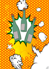 Cartoon glass bottle, comic book drink. Retro vector comics pop art design.