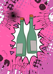 Cartoon glass bottle, comic book drink. Retro vector comics pop art design.