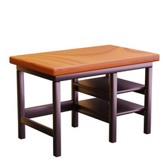 Wooden Work Table with Metal Legs and Shelves on Transparent Background