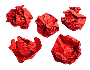 Five crumpled red paper balls against a black background