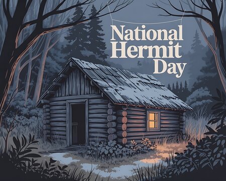 National Hermit Day: Cozy Cabin in Snowy Woods