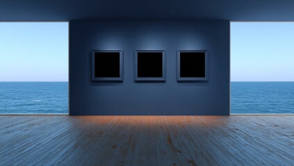Empty gallery room with ocean view.