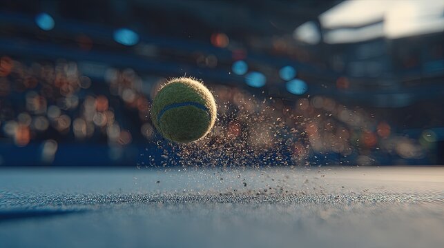 Tennis Ball In Motion On Court At Night - Powered by Adobe