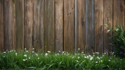 Rustic Wooden Fence with Weathered Texture Surrounded by Natural Greenery and Serene Atmosphere in Nature Setting