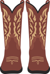 Stylized Flat Design Pair of Brown and Beige Cowboy Boots Illustration