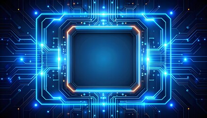 Fototapeta premium Futuristic neon blue glowing frame with digital cyber effect