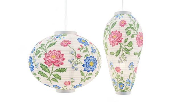 Floral lanterns hanging isolated on transparent background