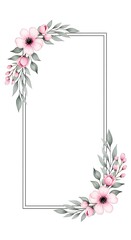 Floral Frame with Pink Flowers and Leaves.