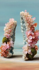 Pink And Blue Crystal Arrangement With Flowers