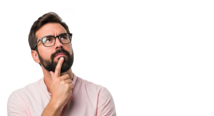 Man thinking deeply isolated on transparent background