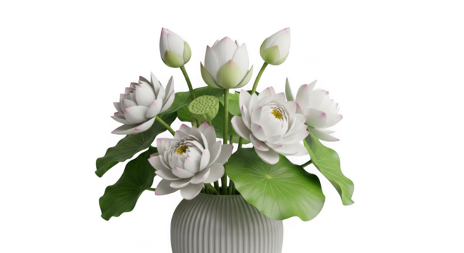 White lotus flowers isolated on transparent background