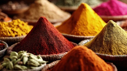 Colorful Spices Display In Baskets